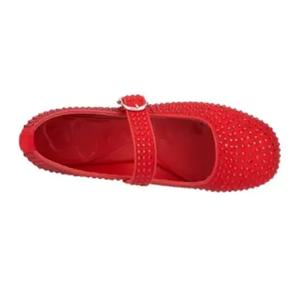 033 - Maryjane Flats Red with Rhinestones