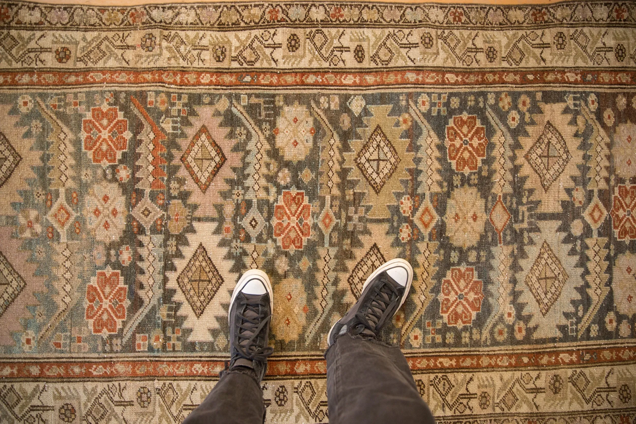 3.5x13 Vintage Distressed Malayer Rug Runner