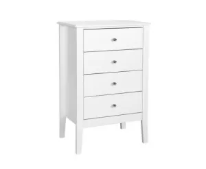 4 Chest of Drawers Tallboy Storage Cabinet Bedside Table Dresser White
