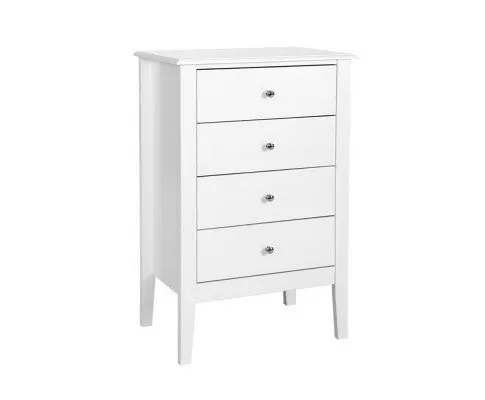 4 Chest of Drawers Tallboy Storage Cabinet Bedside Table Dresser White