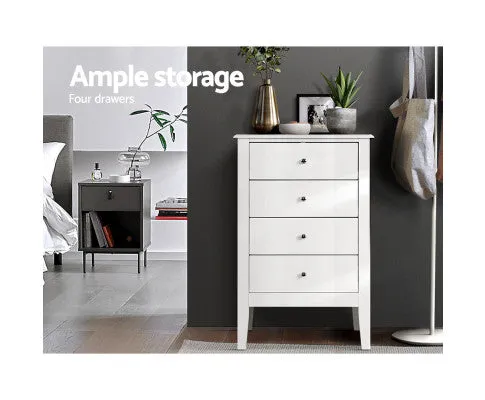 4 Chest of Drawers Tallboy Storage Cabinet Bedside Table Dresser White