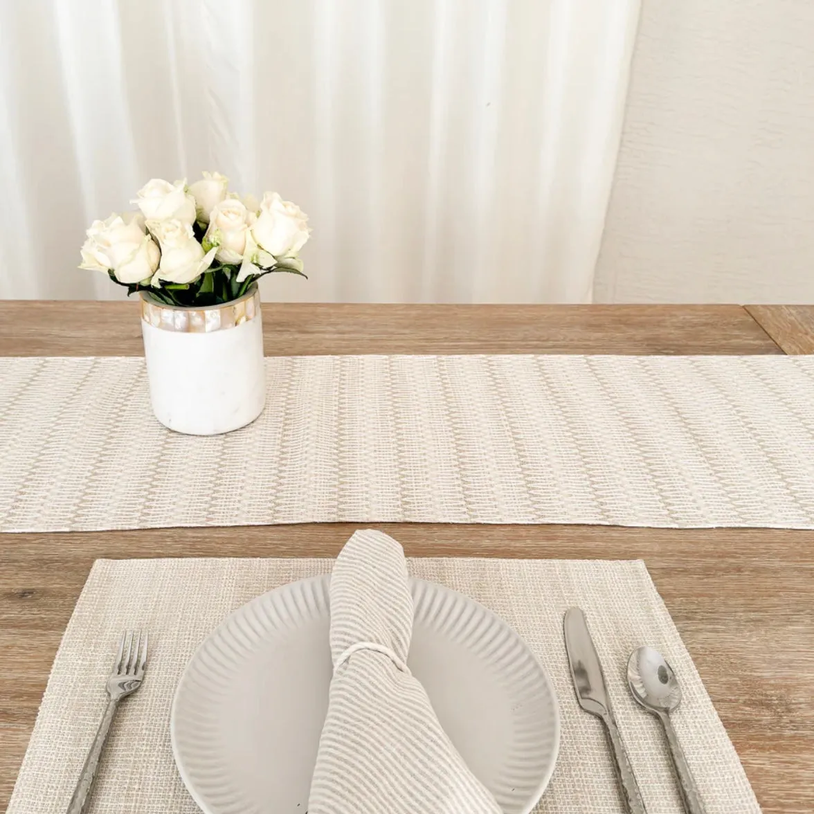 Anaya Home Summer Twist Beige Indoor Outdoor Table Runner