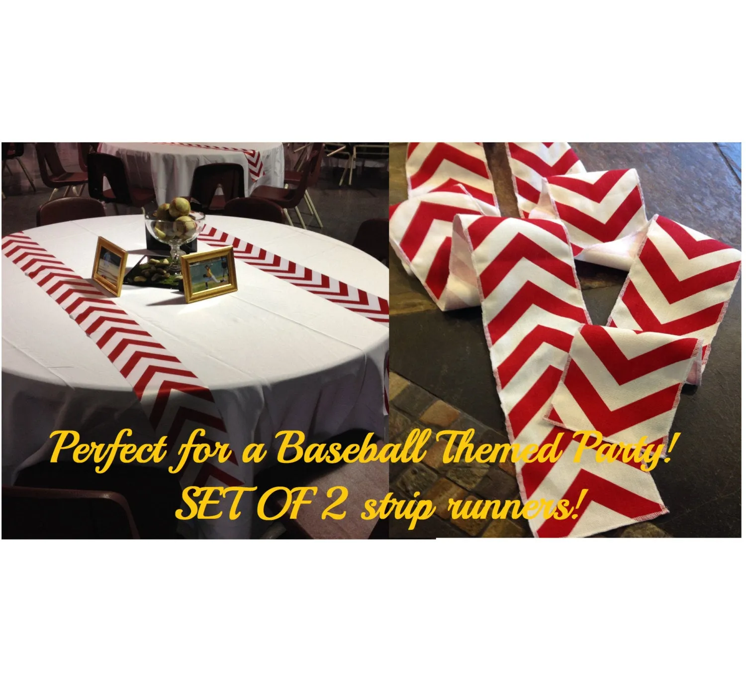 Baseball Party Decor Our ORIGINAL Baseball Ribbon Party Decor Themed Red Chevron Modern Wedding Table Runner -set of 2 in your choice length