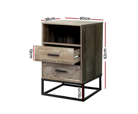 Bedside Table 2 Drawers with Shelf - BADAN