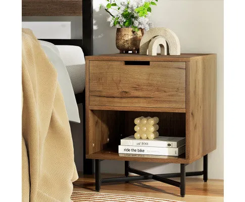 Bedside Table Drawers Shelf Side Nightstand Storage Bedroom Rust Oak