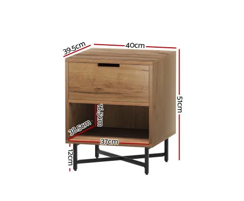 Bedside Table Drawers Shelf Side Nightstand Storage Bedroom Rust Oak