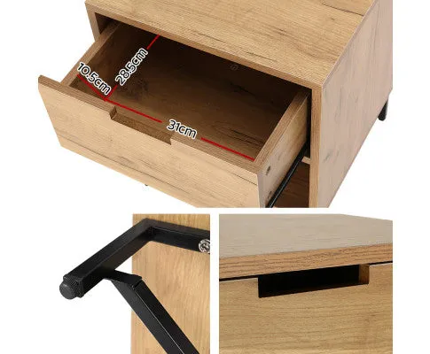 Bedside Table Drawers Shelf Side Nightstand Storage Bedroom Rust Oak