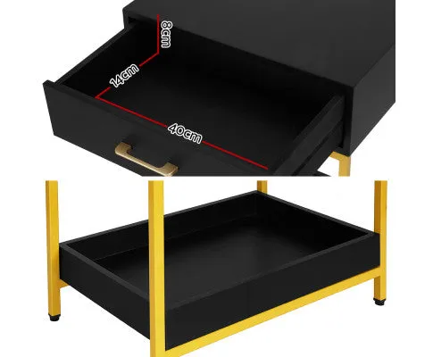 Bedside Table Drawers Side Table Shelf Bedroom Furniture Nightstand Black