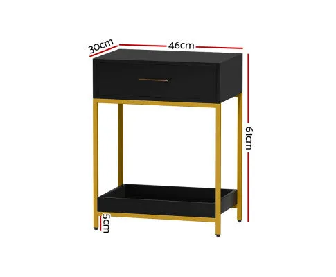 Bedside Table Drawers Side Table Shelf Bedroom Furniture Nightstand Black