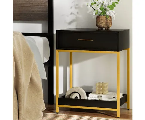 Bedside Table Drawers Side Table Shelf Bedroom Furniture Nightstand Black