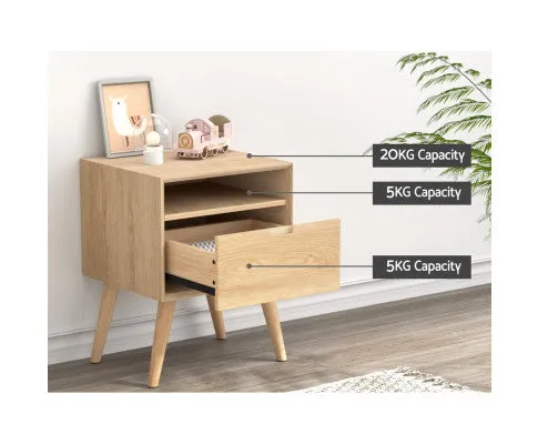 Bedside Table Drawers Side Table Shelf Storage Cabinet Nightstand GORR