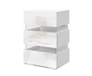 Bedside Table Side Unit RGB LED Lamp 3 Drawers Nightstand Gloss Furniture White