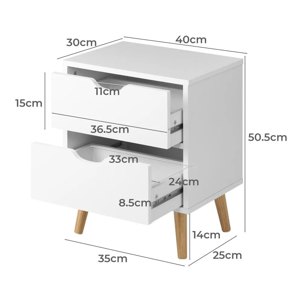 Bedside Table with 2 Drawers, Wooden Side Table Nightstand Storage Cabinet White