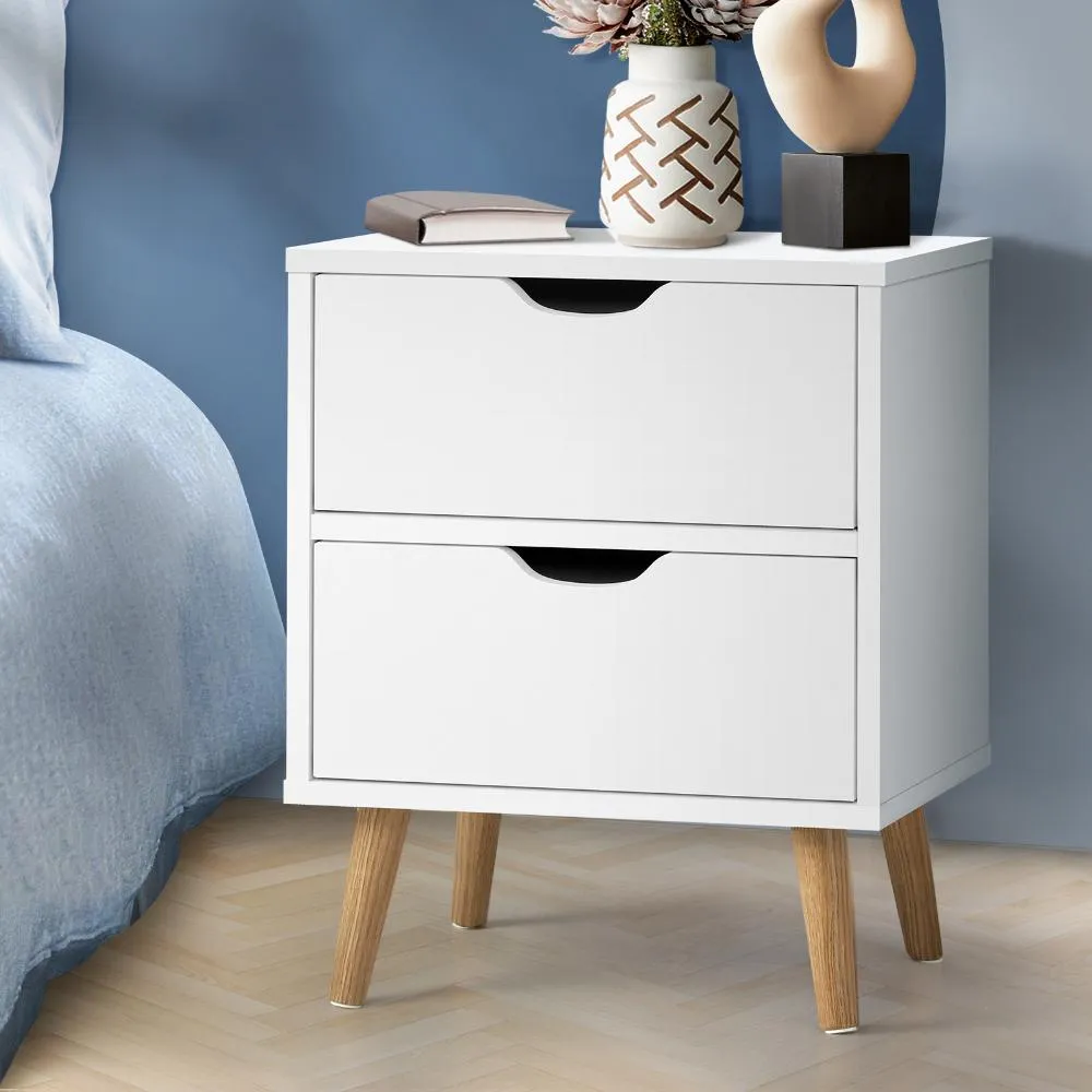 Bedside Table with 2 Drawers, Wooden Side Table Nightstand Storage Cabinet White