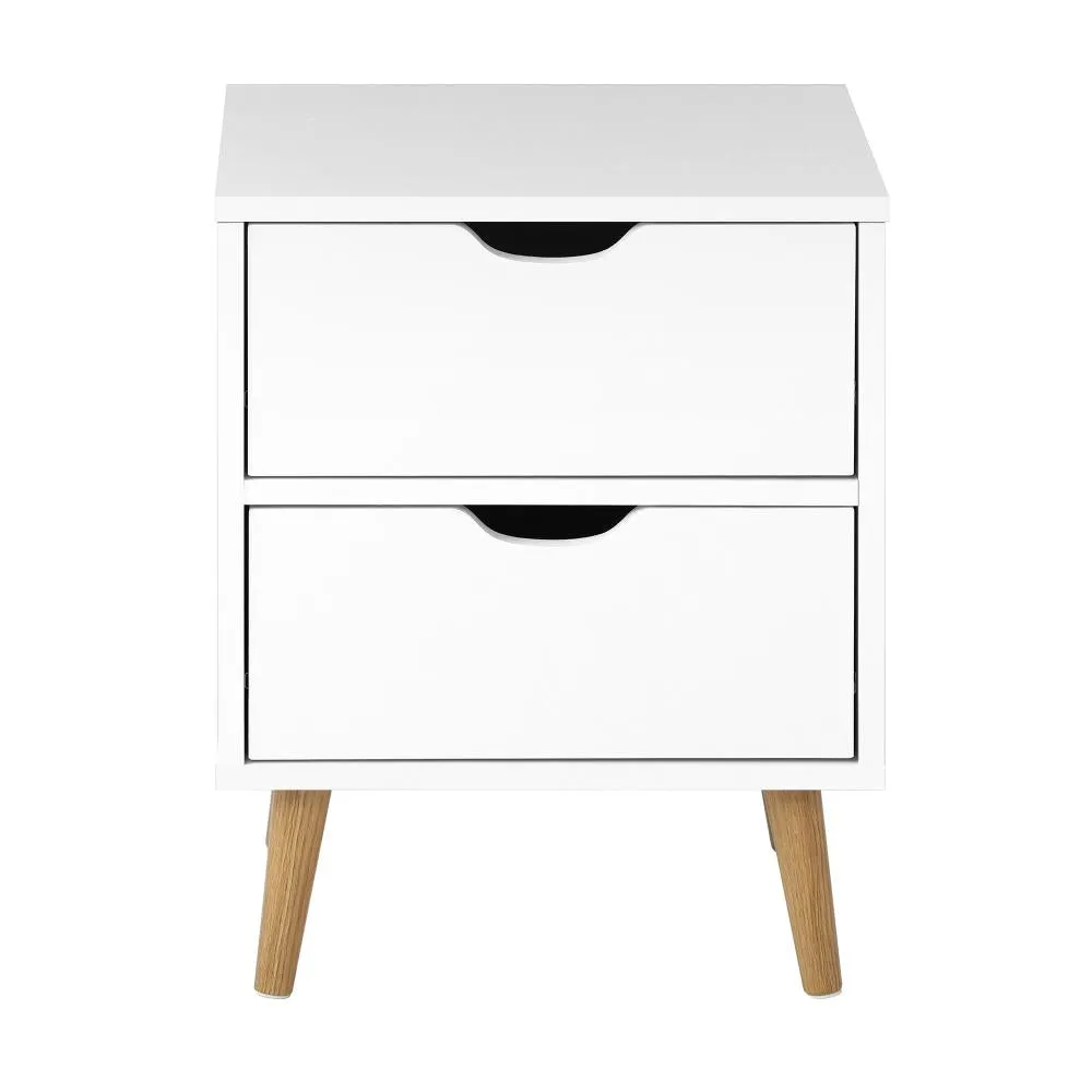 Bedside Table with 2 Drawers, Wooden Side Table Nightstand Storage Cabinet White
