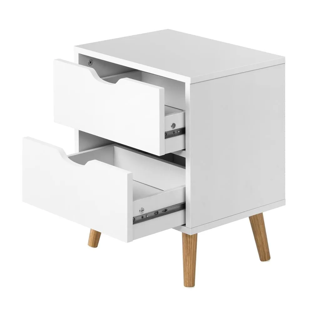 Bedside Table with 2 Drawers, Wooden Side Table Nightstand Storage Cabinet White