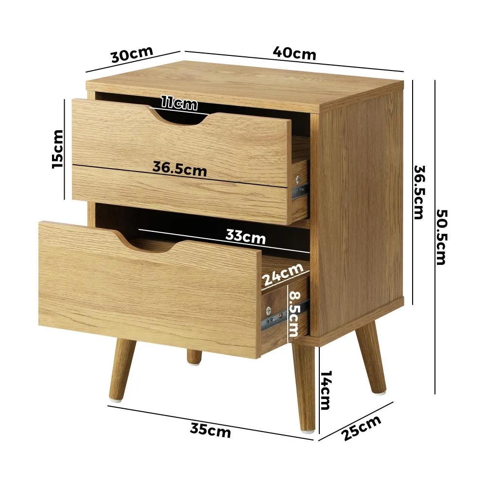 Bedside Tables 2 Drawers Side Table Nightstand Storage Cabinet Wood
