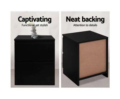 Bedside Tables Drawers Side Table Bedroom Furniture Nightstand Black Lamp