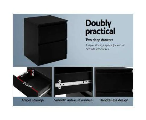 Bedside Tables Drawers Side Table Bedroom Furniture Nightstand Black Lamp