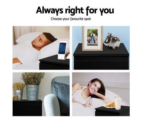 Bedside Tables Drawers Side Table Bedroom Furniture Nightstand Black Lamp