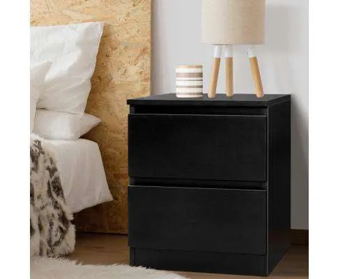 Bedside Tables Drawers Side Table Bedroom Furniture Nightstand Black Lamp
