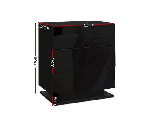 Bedside Tables Side Table RGB LED Lamp 2 Drawers Nightstand Gloss Black