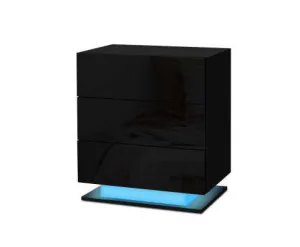 Bedside Tables Side Table RGB LED Lamp 2 Drawers Nightstand Gloss Black
