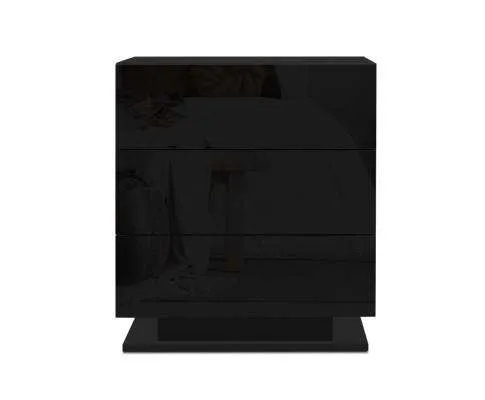 Bedside Tables Side Table RGB LED Lamp 2 Drawers Nightstand Gloss Black