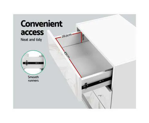 Bedside Tables Side Table RGB LED Lamp 2 Drawers Nightstand Gloss White