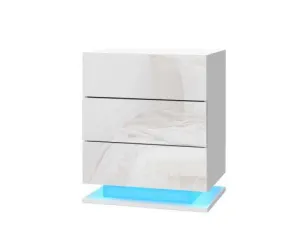Bedside Tables Side Table RGB LED Lamp 2 Drawers Nightstand Gloss White