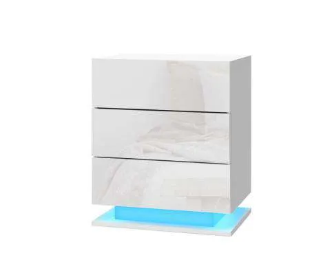 Bedside Tables Side Table RGB LED Lamp 2 Drawers Nightstand Gloss White