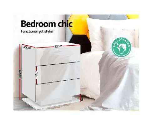 Bedside Tables Side Table RGB LED Lamp 2 Drawers Nightstand Gloss White