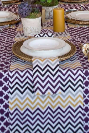 chevron aubergine purple printed cloth table runners
