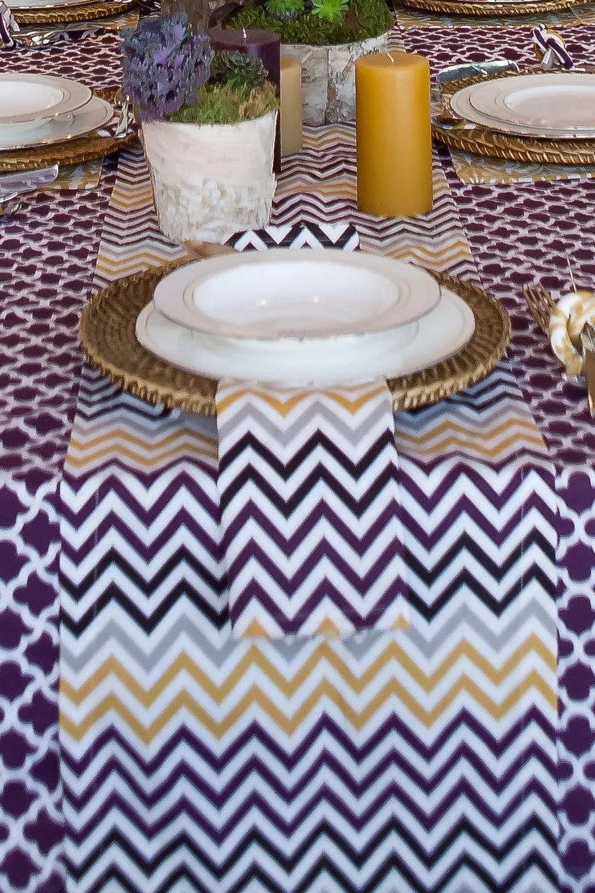 chevron aubergine purple printed cloth table runners