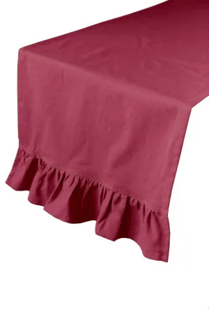 claret red solid ruffle cloth table runners