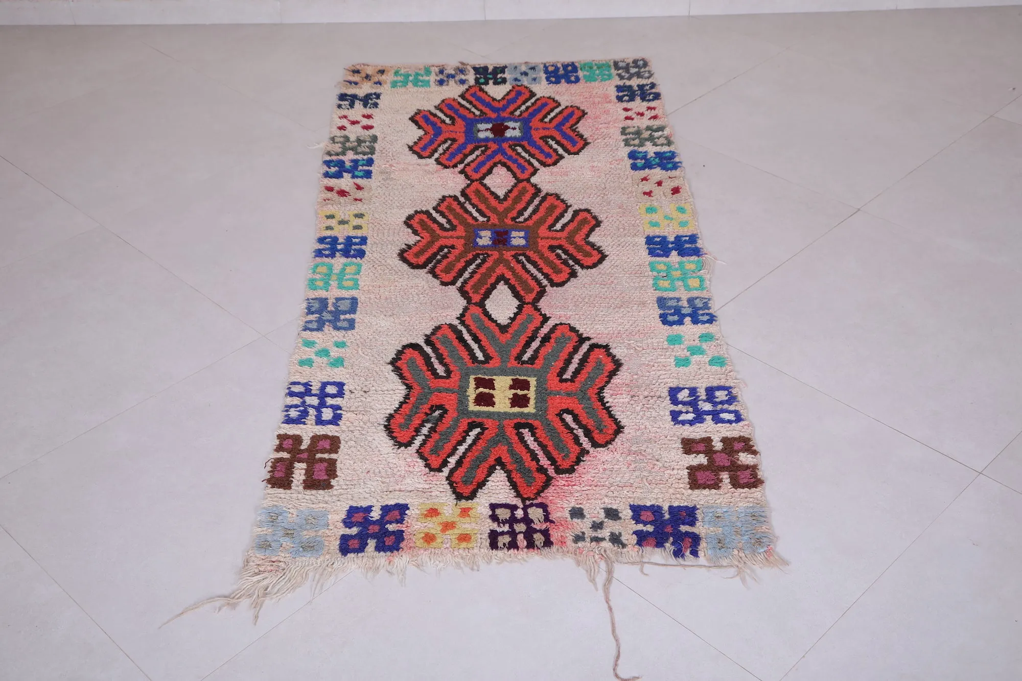 Colorful moroccan berber runner rug 2.7 X 5.9 Feet