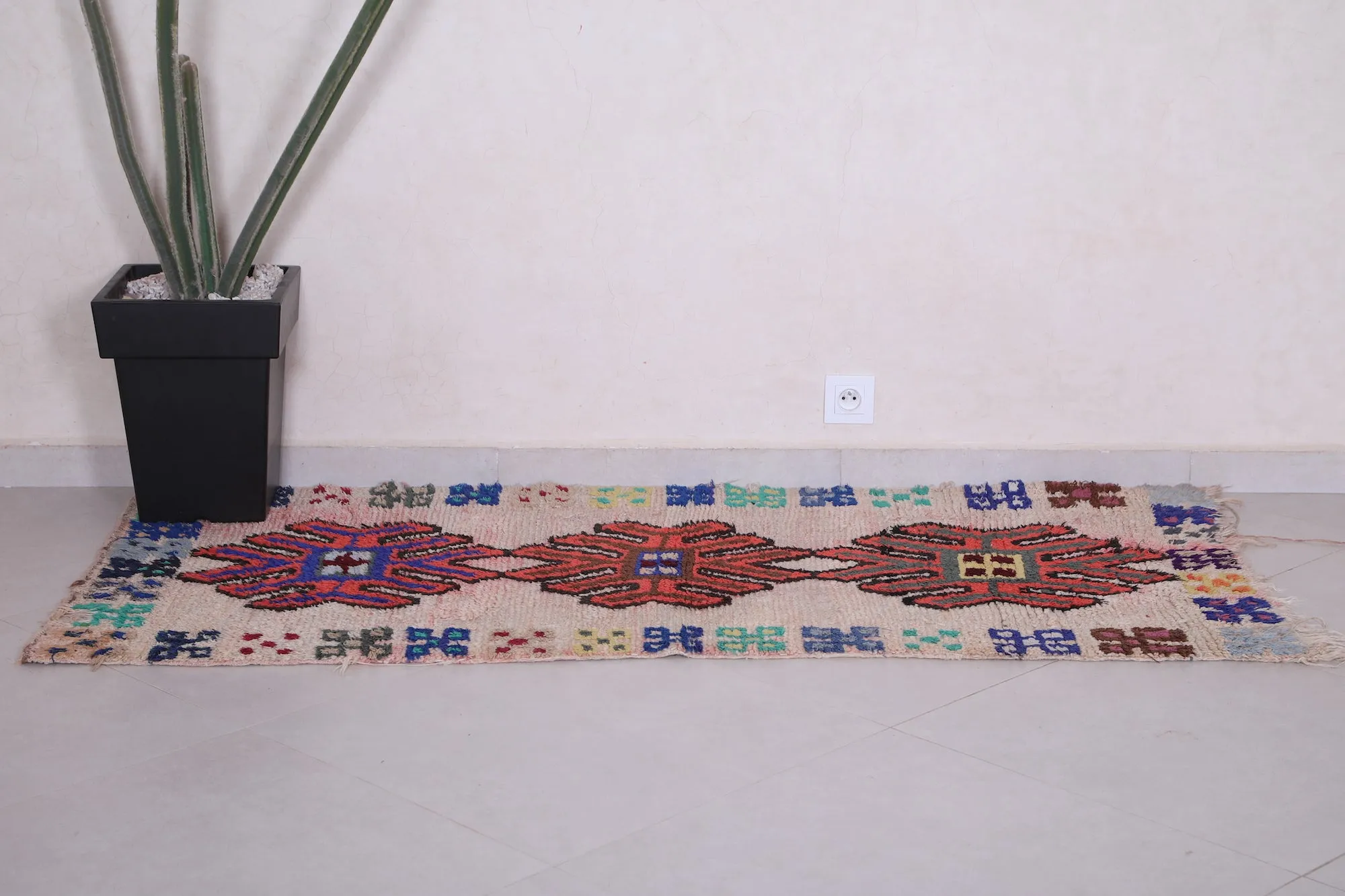 Colorful moroccan berber runner rug 2.7 X 5.9 Feet