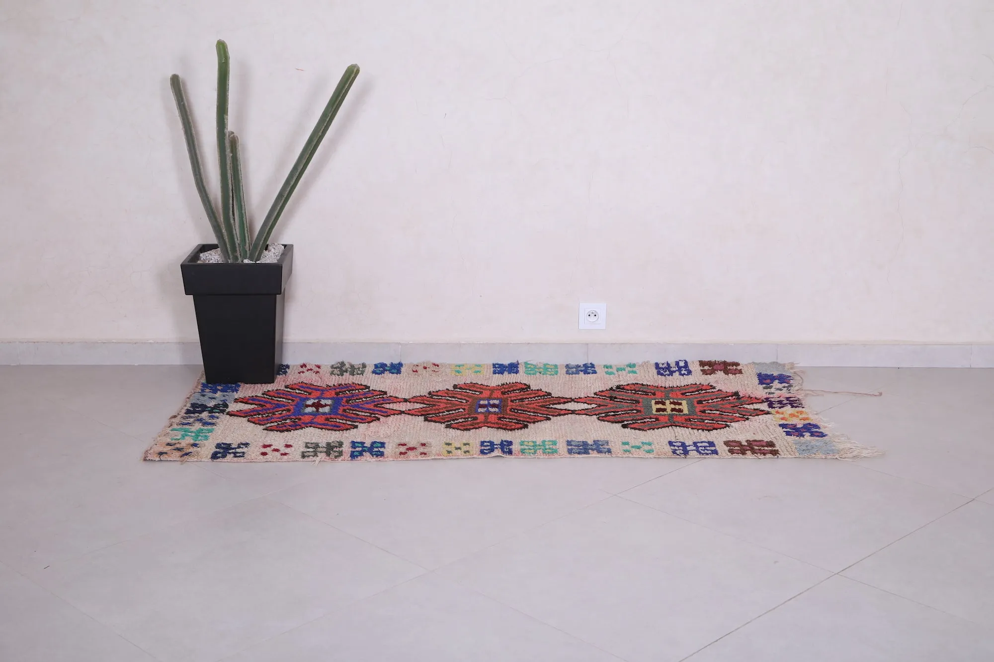 Colorful moroccan berber runner rug 2.7 X 5.9 Feet