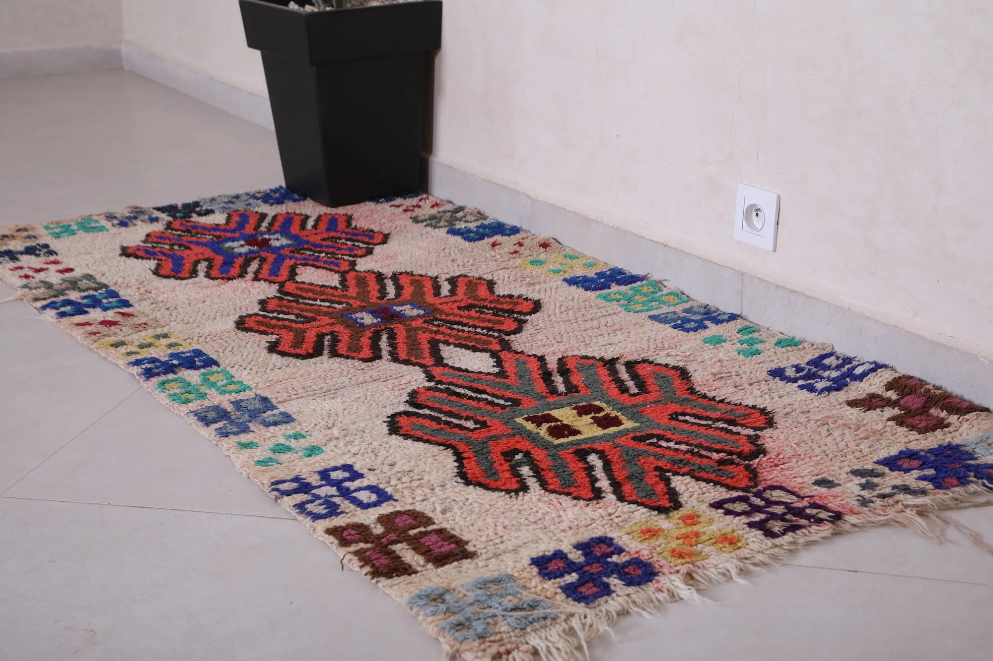 Colorful moroccan berber runner rug 2.7 X 5.9 Feet