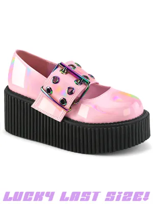 DEMONIA CREEPER-230 - PINK HOLO PATENT - WOMENS SIZE 11
