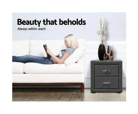 Fabric Bedside Table - Grey