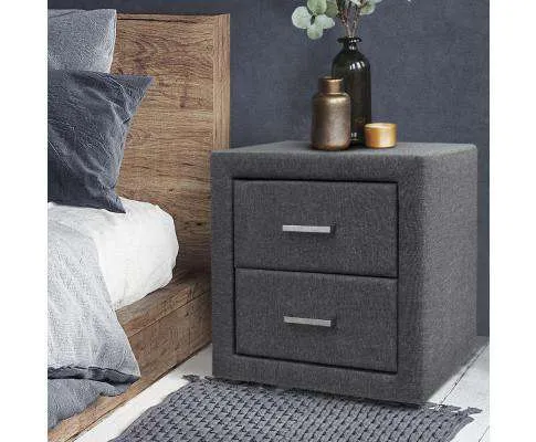 Fabric Bedside Table - Grey