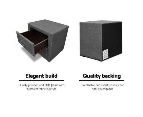 Fabric Bedside Table - Grey