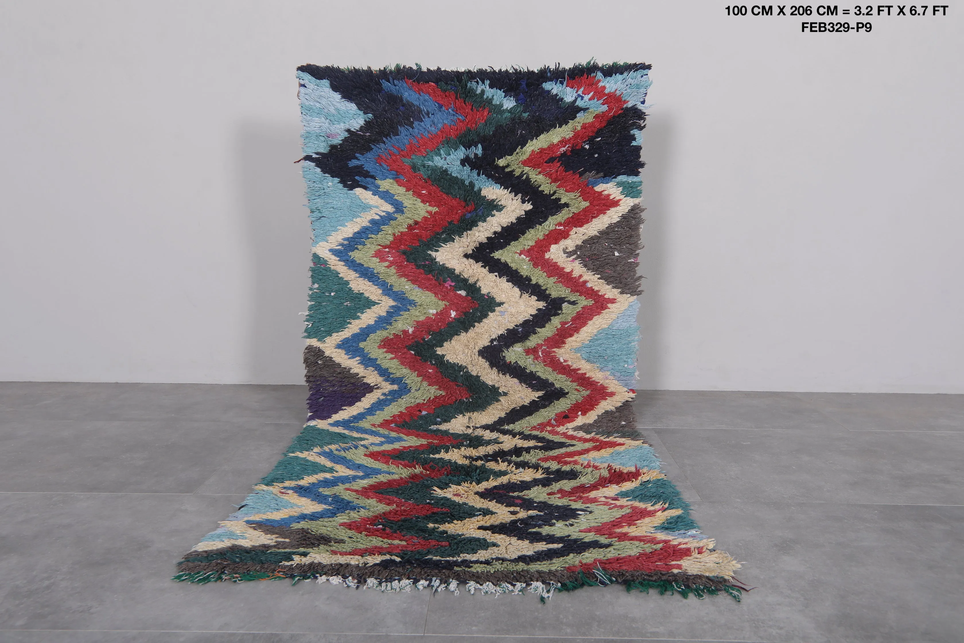 Handwoven Colorful Moroccan Rug – Unique Design | 3.2 x 6.7 FT