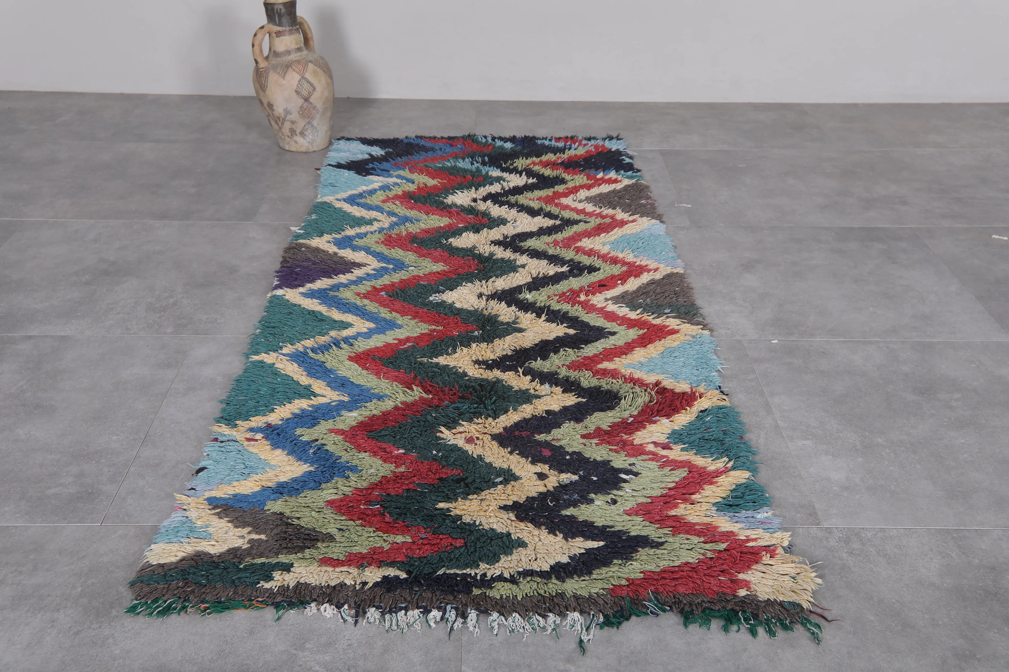 Handwoven Colorful Moroccan Rug – Unique Design | 3.2 x 6.7 FT
