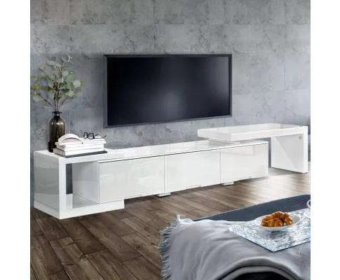 High Gloss Adjustable TV Stand Entertainment Unit - White