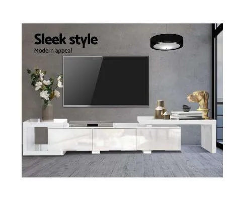 High Gloss Adjustable TV Stand Entertainment Unit - White