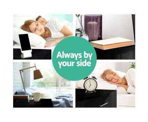 High Gloss Two Drawers Bedside Table - Black