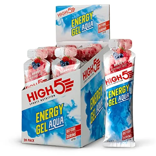 HIGH5 Energy Gel Aqua Liquid Quick Release Energy On The Go From Natural Fruit Juice (Berry 20 x 66g)