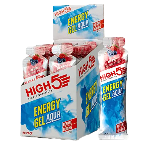HIGH5 Energy Gel Aqua Liquid Quick Release Energy On The Go From Natural Fruit Juice (Berry 20 x 66g)